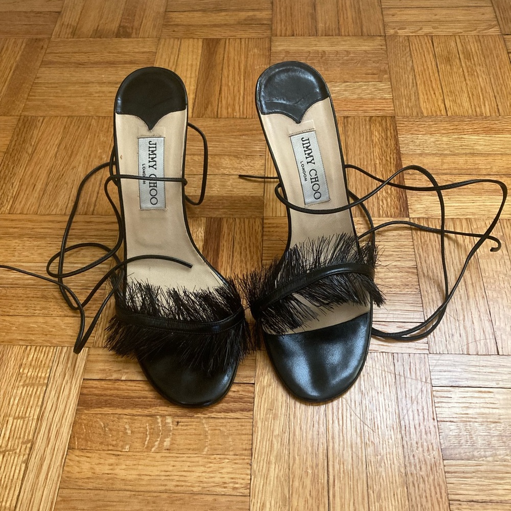 Jimmy Choo black ankle wrap sandal. Size 39.5